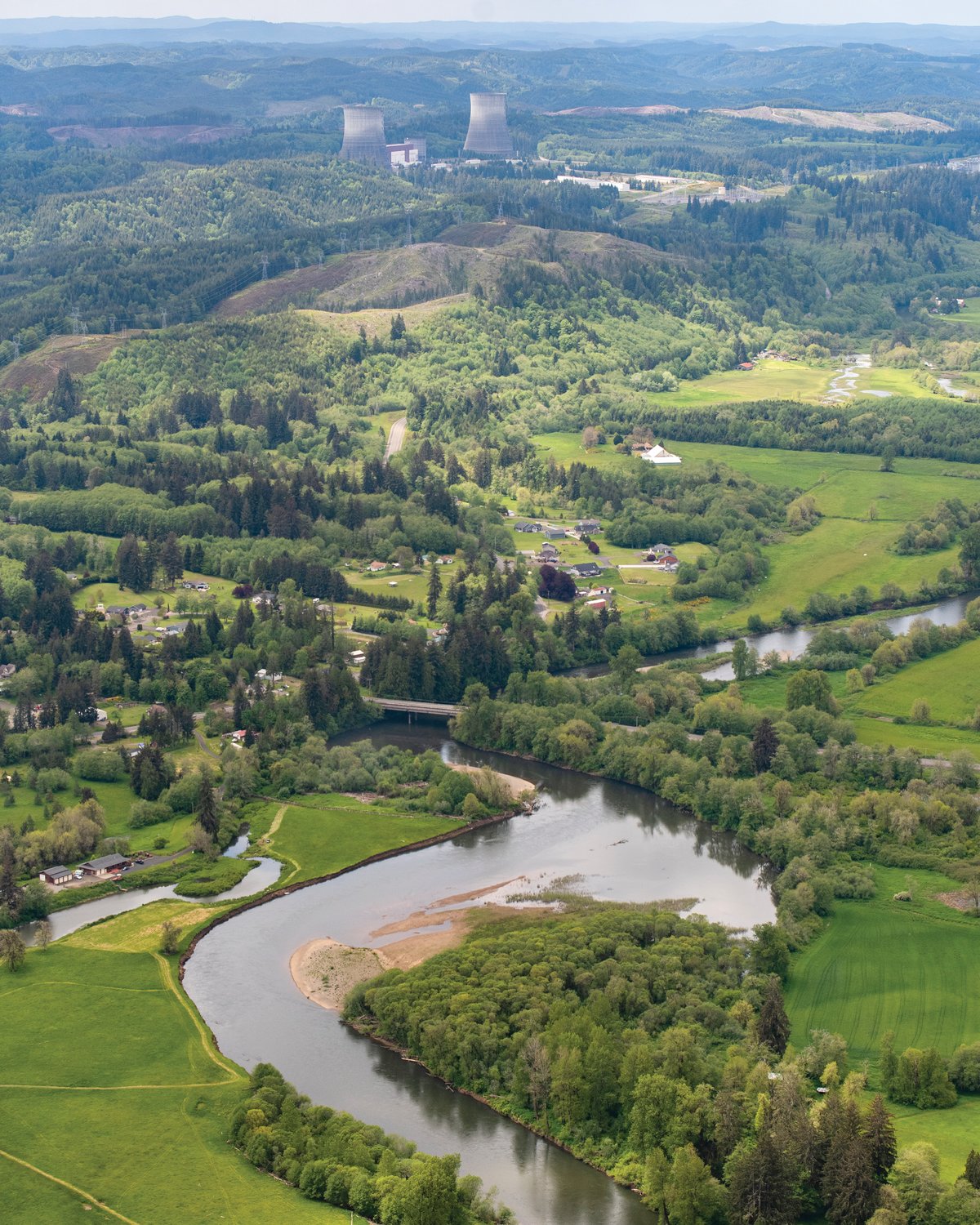 The Chehalis River flows past the Satsop Business Park on Friday, May 20, 2022.